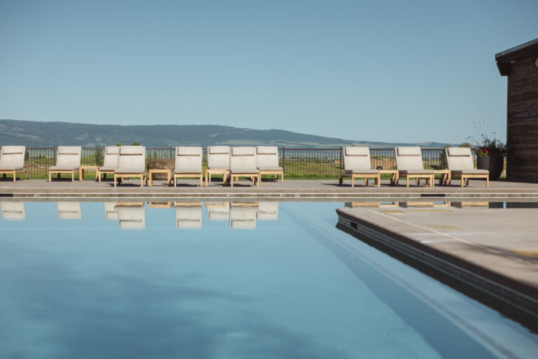 The Tributary outdoor pool complex with mountain views